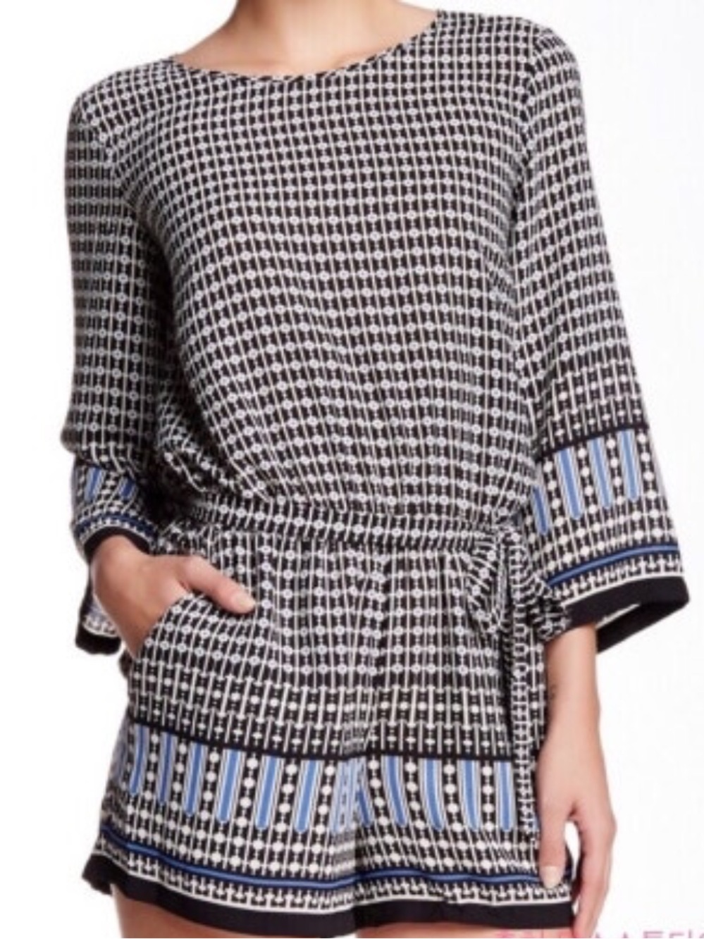 Max Studio Black and Blue Geometric Print Romper
